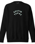 black austin texas sweatshirt with white and green font